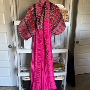 Vintage Zandra Rhodes Fuchsia Pleated Duster | Silk Chiffon Statement Jacket